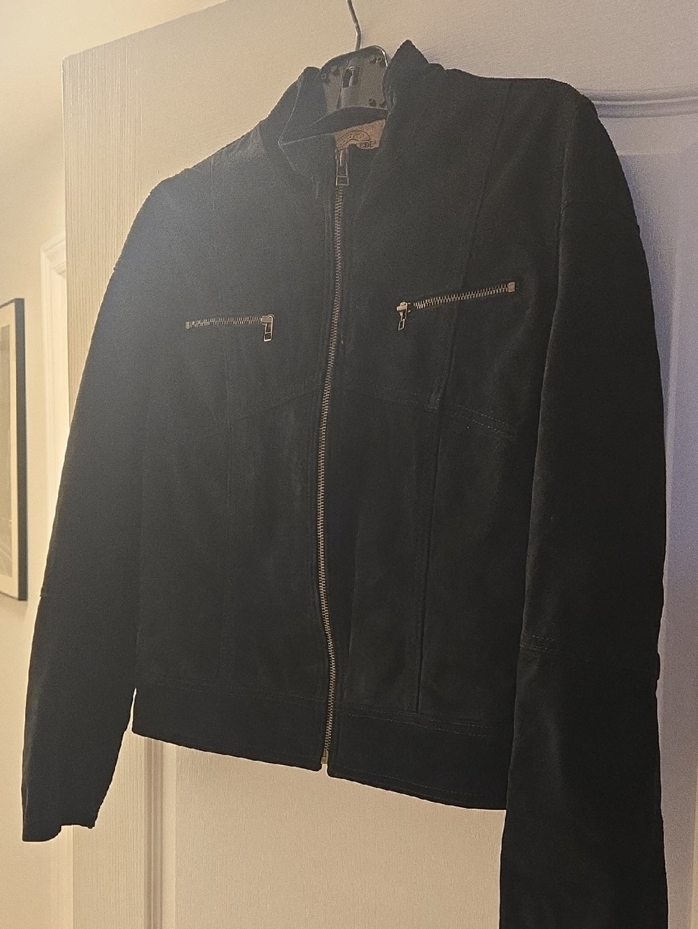 Skotts Suede suede leather jacket wirh zipper,  black